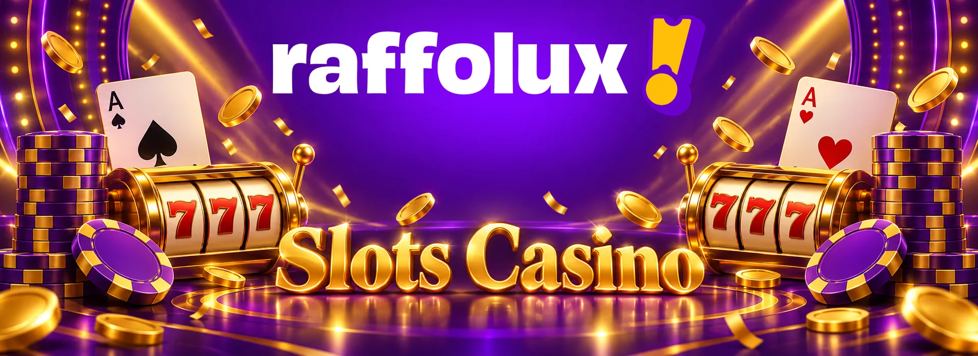 Raffolux Slots Casino welcome offer of 100% up to £500 and 200 free spins on a purple background